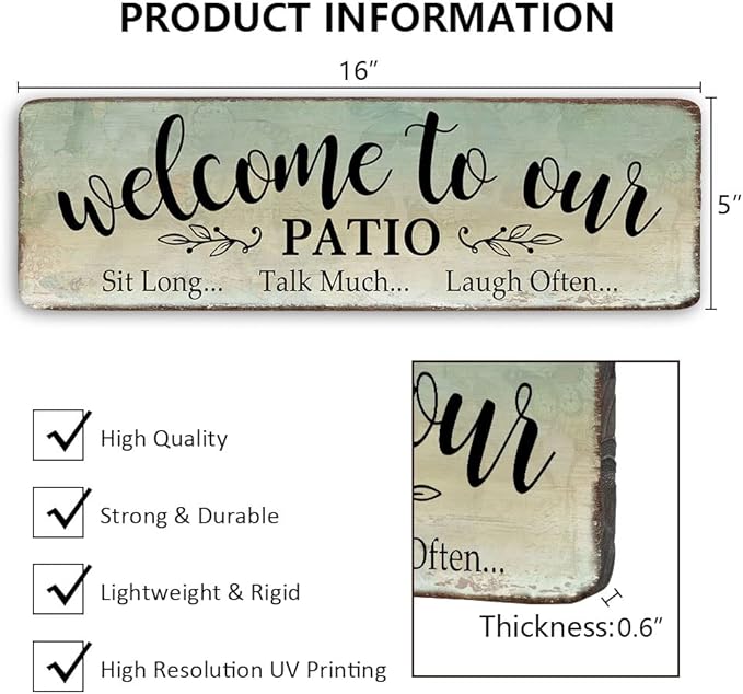 Patio Signs Welcome To Our Patio Sign Wooden Hanging Patio Wall Decor Rustic Patio Sign Outdoor Decoration For Patio, Porch, Front Door, Garden Decor, 16''x5''