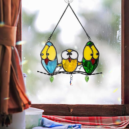 Multicolor Owl Decor Stained Glass Window Hanging,Best Bird Gifts for Owl Lovers Women,Bird Suncatcher for Window Home Decoration,Birthday Gifts for Lover and Friend