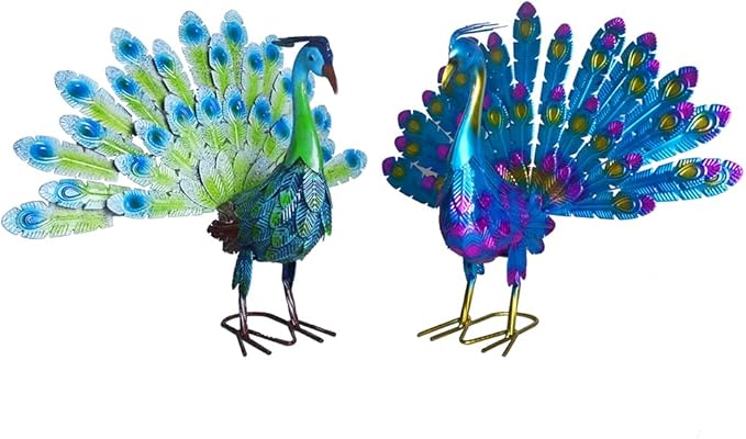 Small Peacock Statue Animal Sculpture Garden Decoration Metal Yard Art for Yard Outdoor Decoration (Purple)