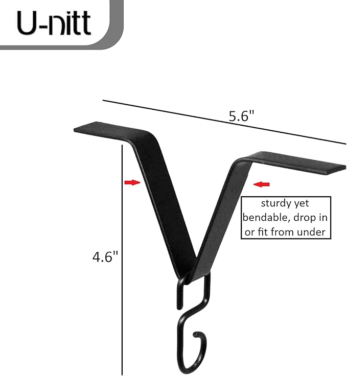 U-nitt Gutter Clip for Rain Chain Installation DIY | Gutter Adapter for Roof Downspout Chain | Water Collection | Black 2 PK, Heavy Metal, 6 X 5 inches, Adjustable, Fits 2 in Gutter Hole