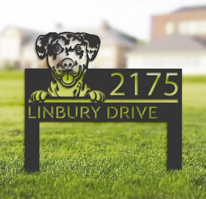 Personalized Catahoula Dog Welcome Metal Address Sign House Number Catahoula Dog Sculpture Plaque Catahoula Dog Stake Sign for Park Yard Lawn Courtyard Patio Ranch Farmer Gardening Gift.