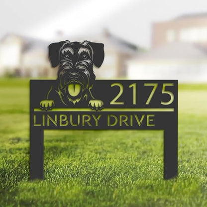 Giant Schnauzer Dog Metal Address Sign House Number Giant Schnauzer Outdoor Decor Stake Giant Schnauzer Dog Sculptures Sign for Park Yard Lawn Courtyard Patio Ranch Farmer Gardening.