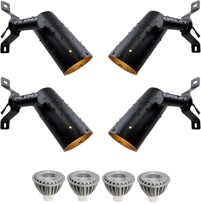 Landscape Lighting Low Voltage Tree Lights Outdoor Moonlight,Replaceable MR16 LED Aluminum for Landscape Down Light Directional Wall Patio Mounted Post Fence Lights Black Finish 4 Packs