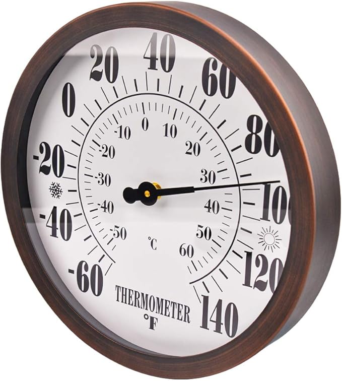 12" Large Outdoor Thermometer - Garden Thermometer Outdoor Decorative, Weather Thermometer Indoor Outdoor with Stainless Steel Enclosure, No Battery Needed