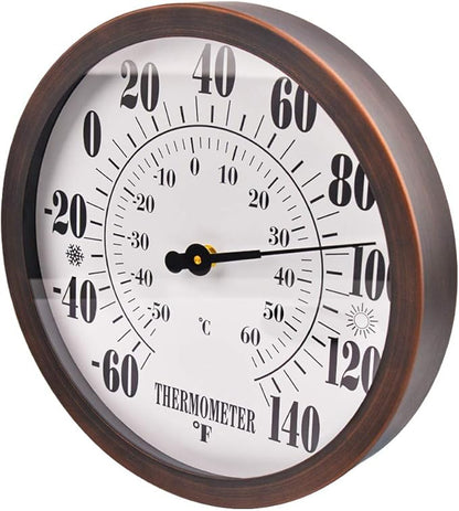 12" Large Outdoor Thermometer - Garden Thermometer Outdoor Decorative, Weather Thermometer Indoor Outdoor with Stainless Steel Enclosure, No Battery Needed