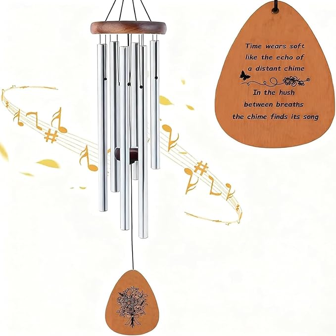 Wind Chimes for Outside, Soothing Melodic Memorial Sympathy Wind Chimes, Create a Zen Atmosphere Suitable Outdoor Garden Decor, Gift for Mom Neighbors Unisex(Silver)