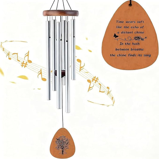 Wind Chimes for Outside, Soothing Melodic Memorial Sympathy Wind Chimes, Create a Zen Atmosphere Suitable Outdoor Garden Decor, Gift for Mom Neighbors Unisex(Silver)