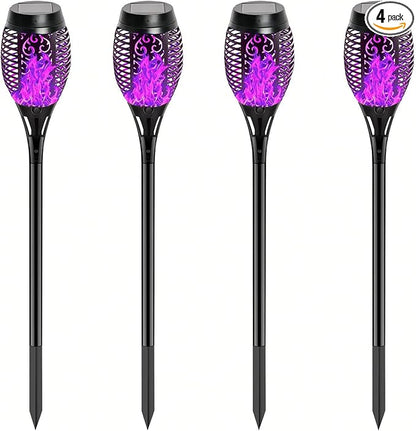 4 Pack Outdoor Solar Flame Light,Solar Lights Outdoor for Garden Decorations with Flickering Flame,IP65 Waterproof Solar Powered Yard Lights Torch Light for Lawn Patio Pathway (Purple)