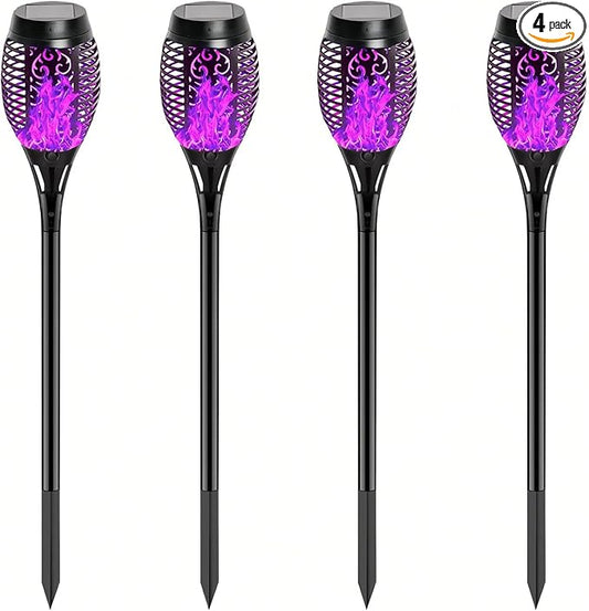 4 Pack Outdoor Solar Flame Light,Solar Lights Outdoor for Garden Decorations with Flickering Flame,IP65 Waterproof Solar Powered Yard Lights Torch Light for Lawn Patio Pathway (Purple)
