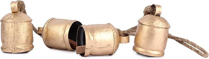 Decorative Cow Bell, 29" Hanging Bells Chime, Rustic Antique Brass Finish Metal Bells with Jute Rope, Tibetan Inspired Farmhouse Vintage Cascading Bell's for Indoor, Outdoor Patio, Garden & Wall Decor