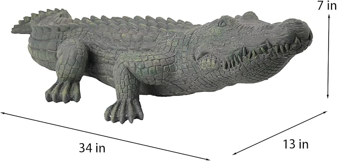 DiliComing Garden Decor Large Alligator Statue - 34 Inch Gray Resin Crocodile Outdoor Decor Swamp Themed Lawn & Yard Decoration Durable Outdoor Garden Statues Gifts