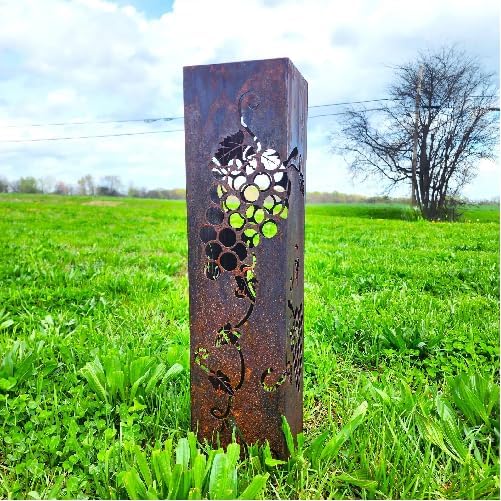 Grape Vine Garden Columns - Outdoor Decor - Metal Garden Sculpture - Well Cover - Furniture and Decor - Utility Box Cover (48 x 11 x 11 inches NO LID)