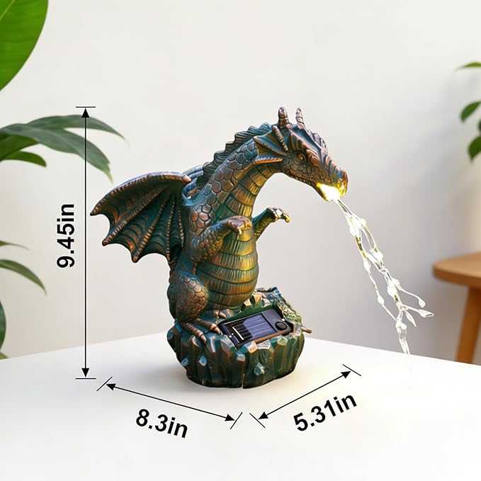 JOYBEE Dragon Solar Garden Statues Outdoor Decoration with LED Light Strings,Dragon Figurine Solar Lights Lawn Décor,Outside Statue Ornament for Patio, Balcony, Yard,Unique Gifts for Mom Grandma
