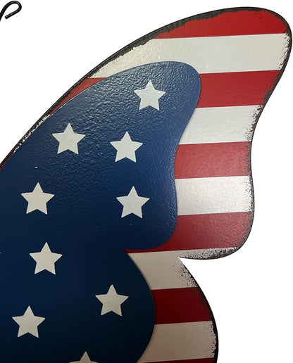 SAGUZOU Rustic Hanging Metal American Flag Patriotic Butterfly Wall Door Yard Signs 4th of July White Blue Red Independence Day Memorial Day Fence Decor Indoor Outdoor Decorations