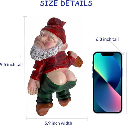 MINICAR Gnome Statue Outdoor Decor 9.5 Inch L, Funny Garden Yard Patio Ornament Decoration, Naughty, Red