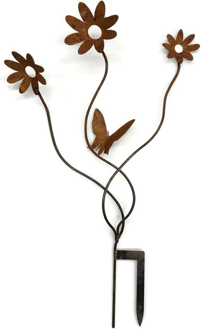 Metal Rustic and Colorful Flower Stakes Ranging from 9.5 to 36 Inches Tall (Cluster Flower Stake 35" Tall, Naturally Rusted)