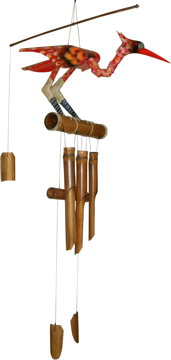 Cohasset Gifts Bamboo Wind Chime for Outside - Scarlet Bobbing Head Bird – Wooden Wind Chime - Large Wind Chimes for Outside Deep Tone, Cardinal Garden Decor, Ideal as Sympathy Gift