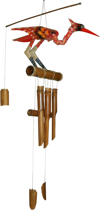 Cohasset Gifts Bamboo Wind Chime for Outside - Scarlet Bobbing Head Bird – Wooden Wind Chime - Large Wind Chimes for Outside Deep Tone, Cardinal Garden Decor, Ideal as Sympathy Gift