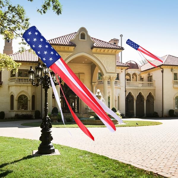 2 Pack 4th of July Windsock American Flag Wind Socks Outdoor Heavy Duty, 40" Stars Stripes USA Flag Windsocks for Patriotic Memorial Day Decorations & 4th July Decorations Outdoor Yard Garden Tree
