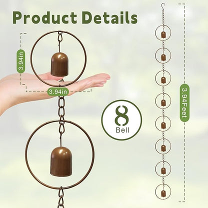 Metal Bell Rain Chain for Gutters, Rust Resistant Outdoor Rain Catcher, Perfect for Heavy Rain, Indoor/Outdoor Decoration, Dark Bronze Finish