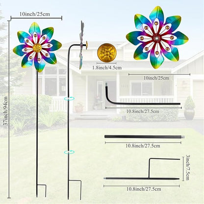 VEWOGARDEN 2 Pack Wind Spinners Outdoor, Metal Wind Spinner with Flower Design for Yard Garden Lawn Decorations, Colorful