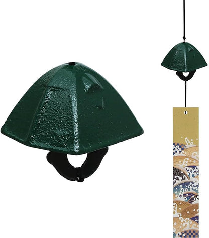 Japanese Wind Chime Cast-Iron Outdoor Ornament for Garden, Patio & Balcony, Hanging Metal Wind-Bell Decoration Gift, Blessing Pendant Windchimes & PVC Wind-Catcher, Tent - Green