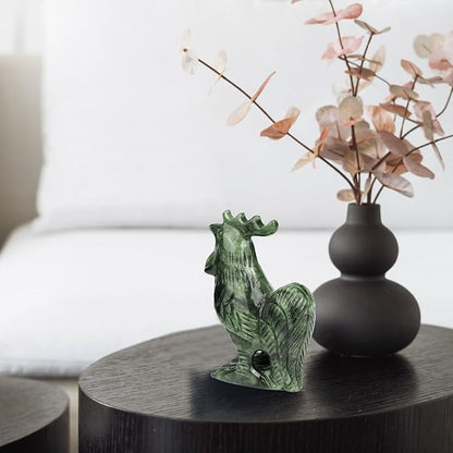 Real Jade Rooster Statue - 3.8 Inch Hand-Carved Gemstone Sculpture, Feng Shui Lucky Animal Figurine for Home/Garden/Office Decor