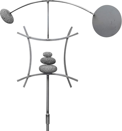 Aura Life Zen Garden Spinner Kinetic Wind Sculpture with Rock Cairn & Stake - Relaxing Outdoor Spinners for Yard and Garden - Handmade Outdoor Wind Art Vane Sculptures (Bare Steel)