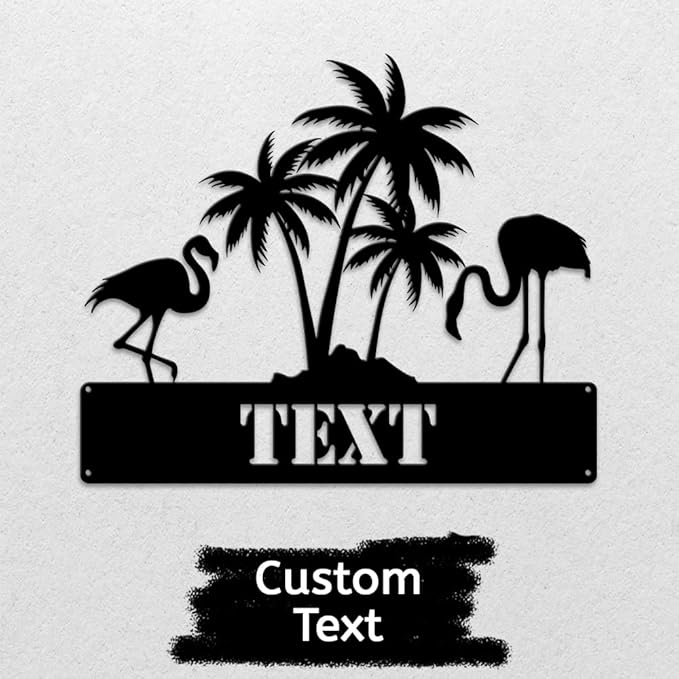 MeMate Flamingo Decor, Personalized Outdoor Metal Signs for Backyard, Porch, Deck - Custom Name Signs, Housewarming Gifts