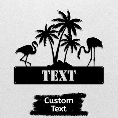 MeMate Flamingo Decor, Personalized Outdoor Metal Signs for Backyard, Porch, Deck - Custom Name Signs, Housewarming Gifts