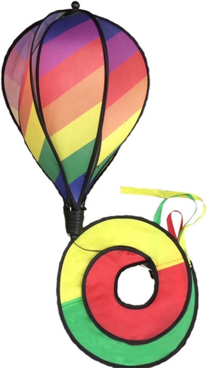 ASkinds 6 Panel Rainbow Windsock Hot Air Balloons Wind Spinner with Colorful Tail Kinetic Hanging Decoration for Outdoor, Garden, Courtyard, Indoor