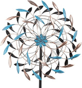 DREAMYSOUL Wind Spinner Outdoor, 23" Dia Metal Windmills with Blue and Copper Leaves, Kinetic Wind Spinners & Sculpture for Yard and Garden