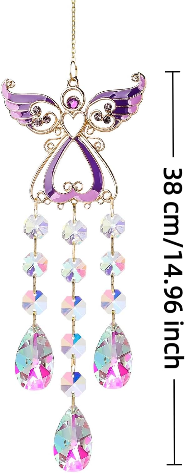 Crystal Sun Catcher, Angle Design Garden Hanging Rainbow Maker Ornament, Decorative Hanging Prism for Windows, Outdoors, Patio, Wedding, Party Decor (Purple)