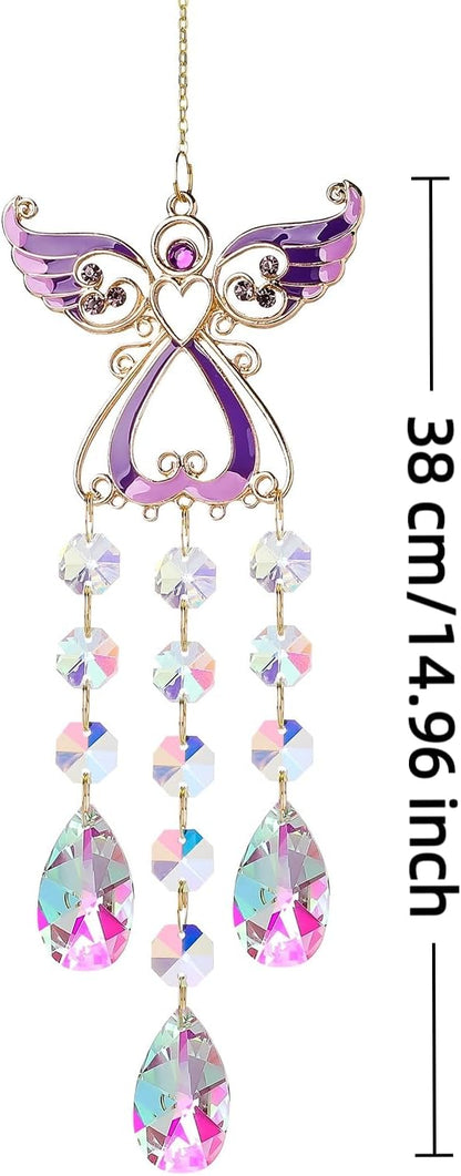 Crystal Sun Catcher, Angle Design Garden Hanging Rainbow Maker Ornament, Decorative Hanging Prism for Windows, Outdoors, Patio, Wedding, Party Decor (Purple)