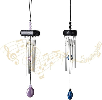 2 Pack Small Silver Wind Chime with Ceramic Blank Drops, Metal Garden Wind Chimes with Different Len Bell Tubes, Soothing Harmony Sound Mini Outdoor Windcatcher Porches Décor, i-lan