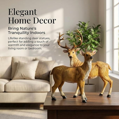 XTAPAN Resin Standing Deer Statue Couple Deer Sculpture Animals Deer Figurine Home Office Restaurant Decoration Garden Art Yard Ornament Lawn Outdoor Patio Decor Christmas 21# Standing Couple Deer