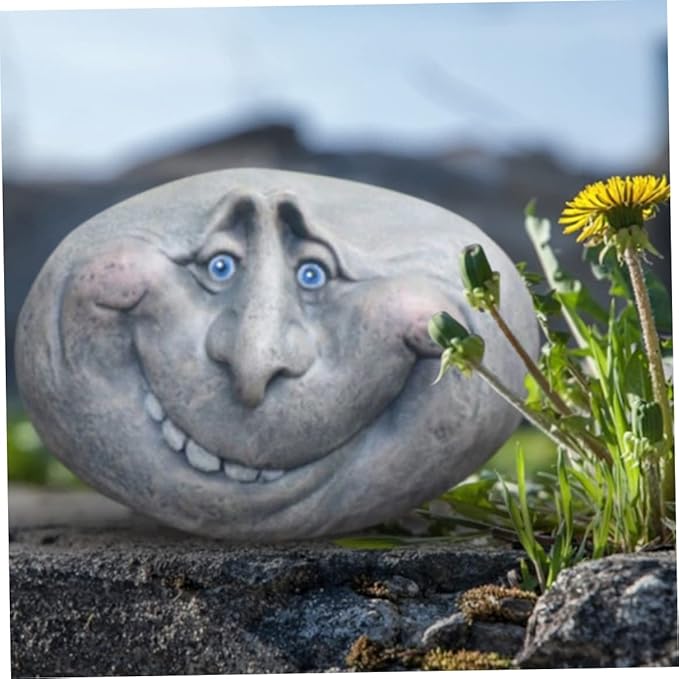 Funny Face Rock Art Sculpture Decoration Yard Art Face Resin Sculpture Mystical Garden Stones for Indoors Outdoors Patio Sculpture Decoration