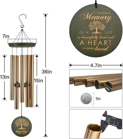 ASTARIN Wind Chimes Outdoor for The Loss of Mom Dad, Personalized Customized WindChimes for Loss of Loved One, Memorial Wind Chime as Sympathy Gift, Home Garden Patio Décor, 36'' (Produced in USA)