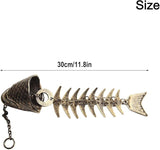 Metal Fishbone Wind Chimes Outdoor Garden Hanging Bell Decoration in Rustic Style Iron Construction 30 cm Size for Patio Yard Balcony
