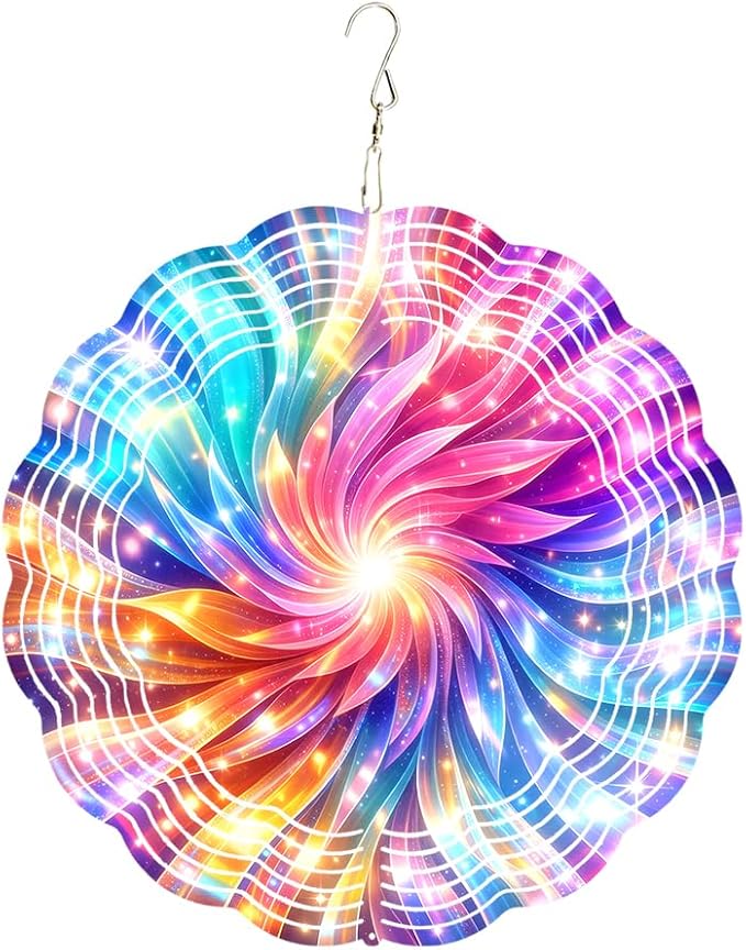 10x10 Rainbow Swirl Starburst Spinning Wind Chime Colorful Light Beam Crystal Chimes Outdoor Garden Wind Spinner Mother's Day Housewarming Gift