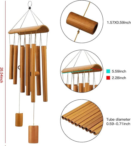 Virekm Windchimes Outdoors, Memorial Wind Chimes, Bamboo Wind Chimes for Outside Clearance Deep Tone for Patio Garden Home Décor, Natural Beautiful Sound