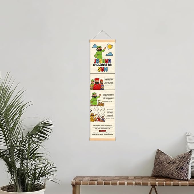 Joshua and the Sun stand still Banner, Church Banner, Christian Rustic Hanging Door Flag, Farmhouse Decorations Outdoor Indoor, Church Activity Decor, Bible Lesson, Scripture and Words Decorations