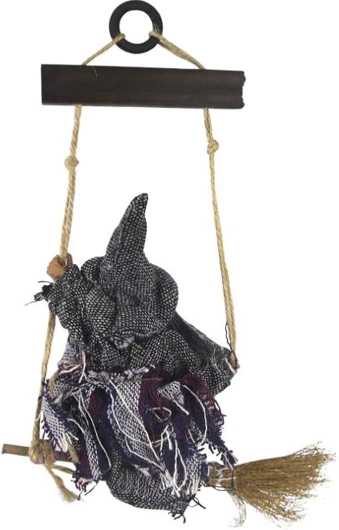 IYWISH Halloween Hanging Witch Flying Witches Broom Wizard Scary Hanging Ghost Skull Skeleton Decoration Toys Ornaments Halloween Decor Haunted House Party Props Animated Witch Garden Outdoor Figure