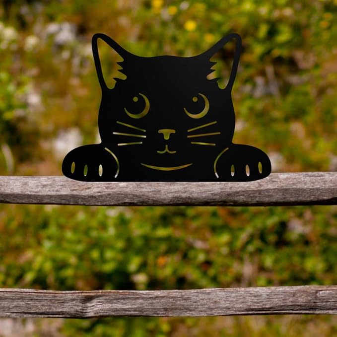 WADORN Metal Black Cat Garden Decor, Cat Silhouette Decorative Garden Stake Kitten Yard Art Cute Animal Wall Decor for Cats Lover Farmhouse Statue for Garden Backyard Patio Lawn Home Outdoor Decor