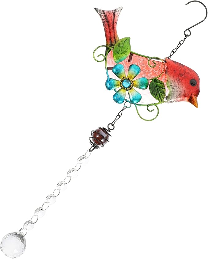 SUPVOX Creative Bird Figurine Hanging Decor Glass and Iron Garden Statue for Home Adornment Unique Outdoor Decoration for Garden and Patio