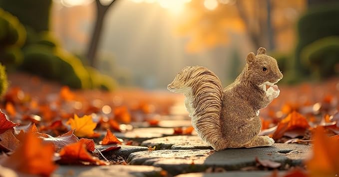Brown Squirrel Statue with Acorn – Hand-Painted Polyresin Garden Figurine for Lawn & Patio – Small Nature-Inspired Outdoor Décor