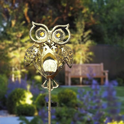 Owl Solar Garden Lights Outdoor, 40.55" Tall Iron Metal Yard Art, Weatherproof Pathway Stakes for Patio Lawn, Unique Owl Statue with Warm LED for Fence Plant Pot Decoration