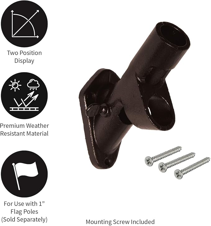 Evergreen Flag Bracket Two-Position 45 and 90 Degree | Cast Iron | Bronze| Hardware Incl | Outdoor Home | Residential or Commercial | Pole - Not Included