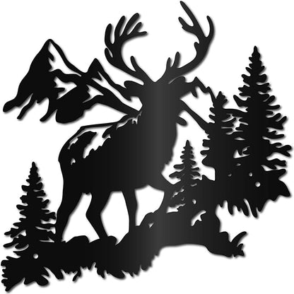 CREATCABIN Reindeer Metal Wall Art Black Elk Deer Wall Sculpture Iron Wall Decor Living Room Decoration Kitchen Display Gift for Family Friends Christmas Housewarming Party Birthday 11.8x11.8 Inch