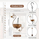 10.1ft Rain Chain for Outside, Rain Chain with 12 Peacock Cups, Adjustable Rain Catcher Chain for Outside, Replacement Downspout for Gutters, Eaves, Drainage